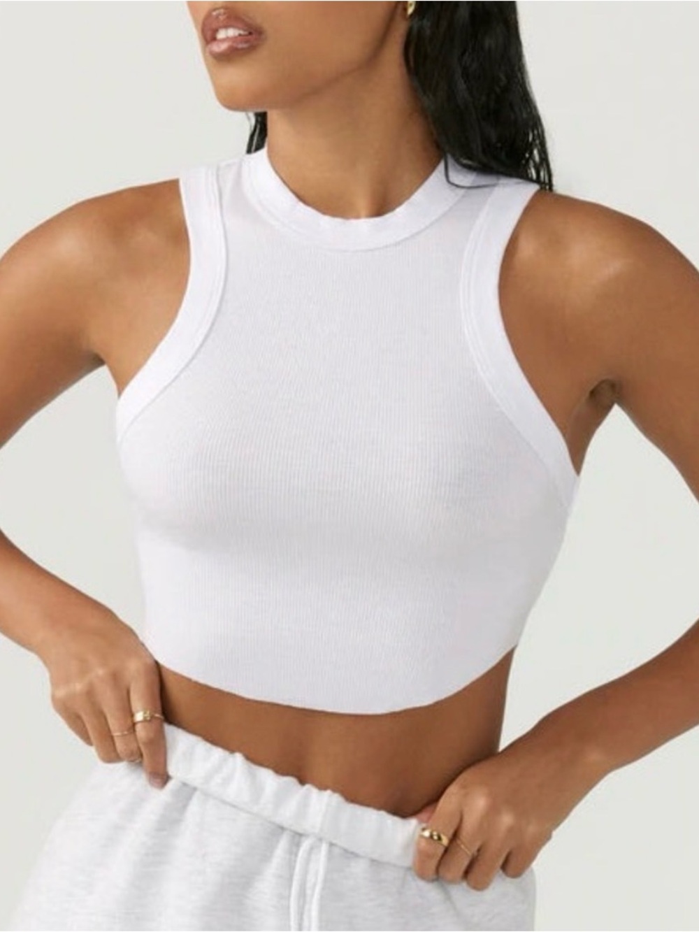 JB White Ribbed Sleeveless Crop Tank